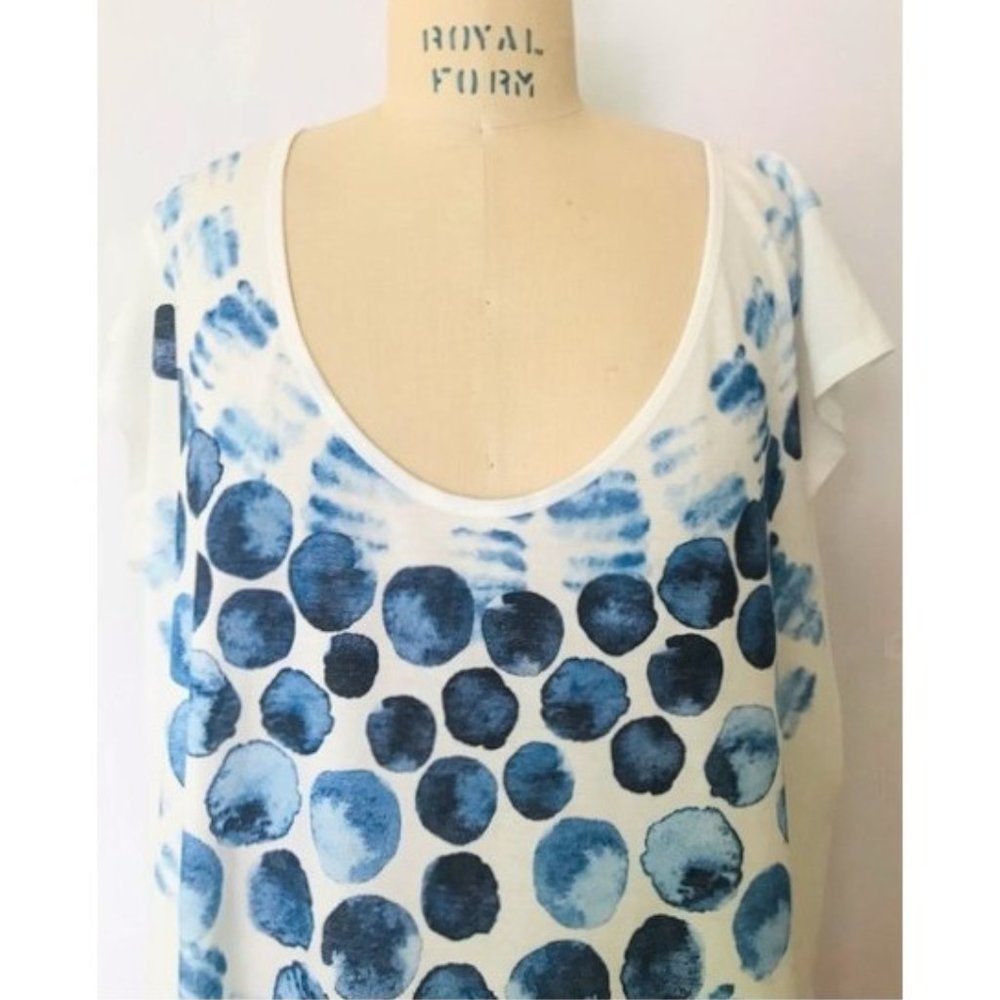 H&M WHITE BLUE WATERCOLOR ABSTRACT BUBBLE SHORT SLEEVE COTTON T-SHIRT XL NWT - Picture 6 of 8